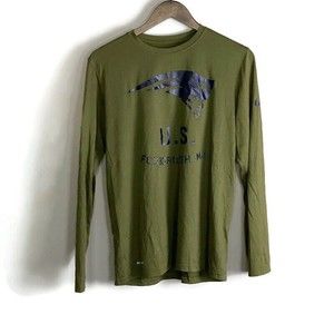 THE NIKE TEE Mens Green Military Long Sleeve T Shirt Size M Troops NFL Patriots